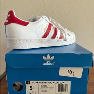 New in Box Adidas Superstar Foundation Kids Shoes - White and Red Women’s Size 7